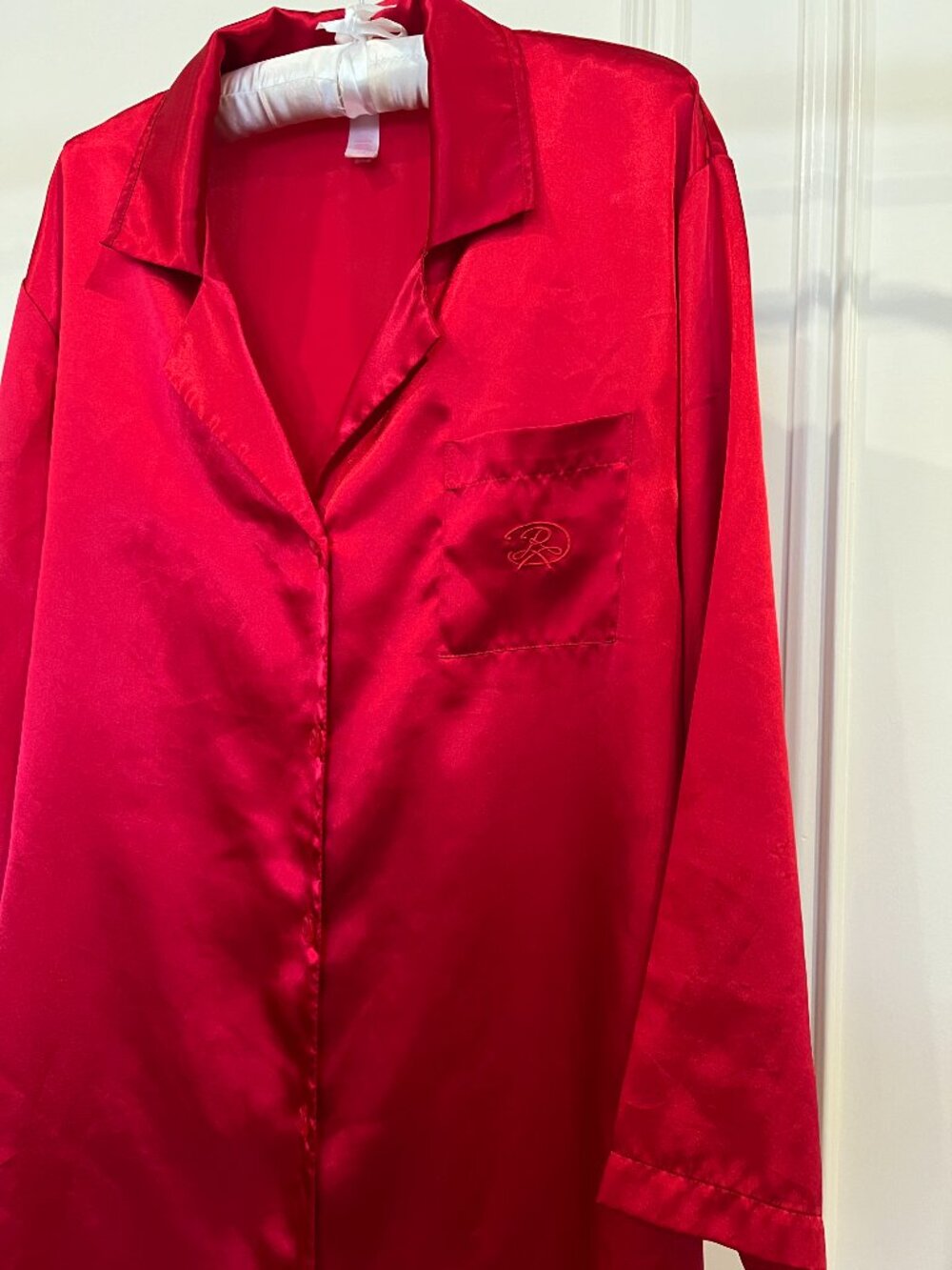 Oscar de la Renta Pink Label Red Satin Sleep Shirt Lounge Dress 1X Dark Glam - Picture 4 of 8